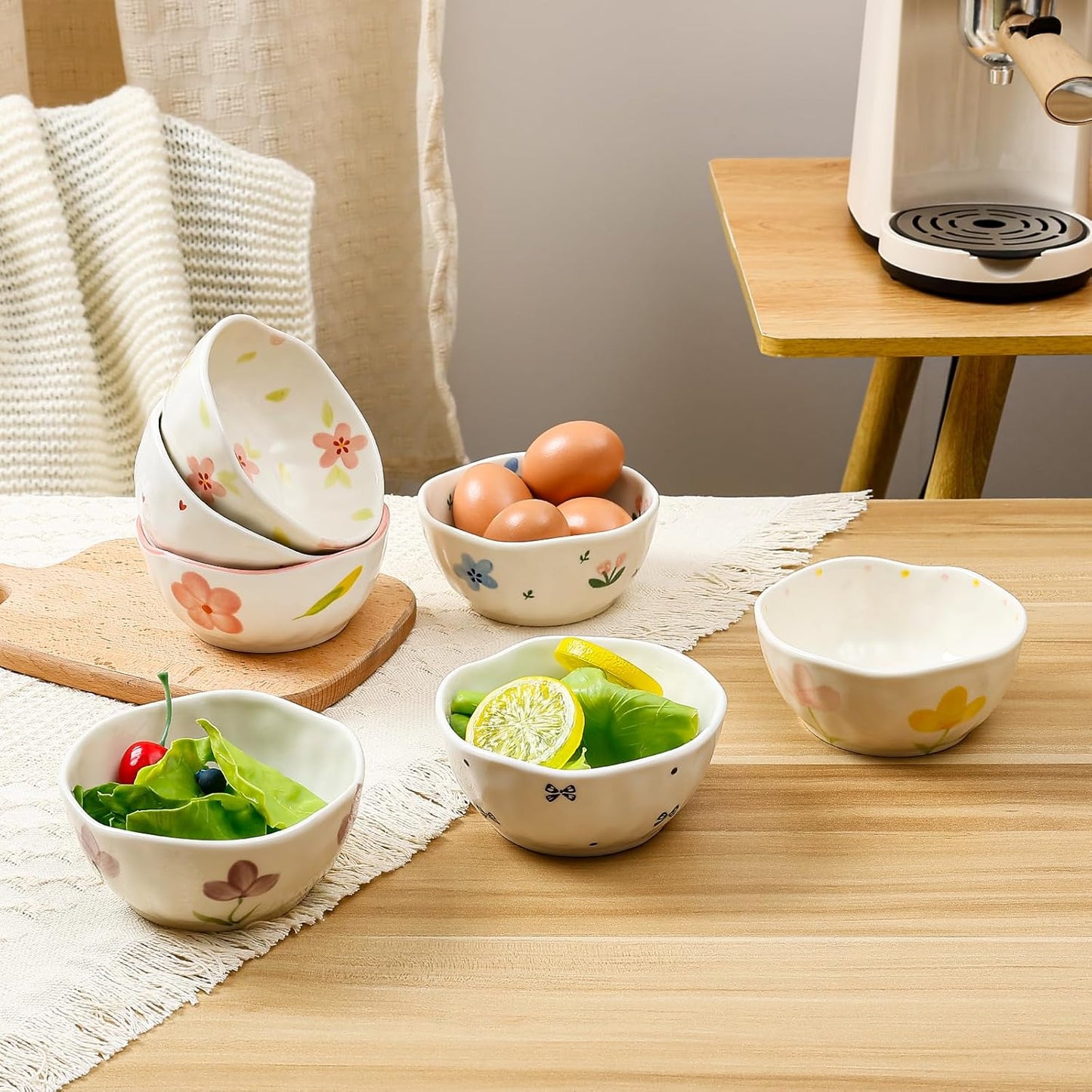 Koythin Ceramic Cereal Bowl, Cute Flowers Pattern Kitchen Bowls for Cereal, Salad, Pasta, Soup, Dessert, Serving, Home Decor, Microwave and Dishwasher Safe (Pink Large Petals)