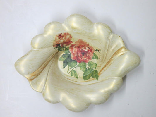 GAC Italian Hand Painted 'Country Flowers' Deep Decorative Serving Bowl - Nut Bowl, Candy Dish, Centerpiece Bowl - Brass - Limited Edition 8x10