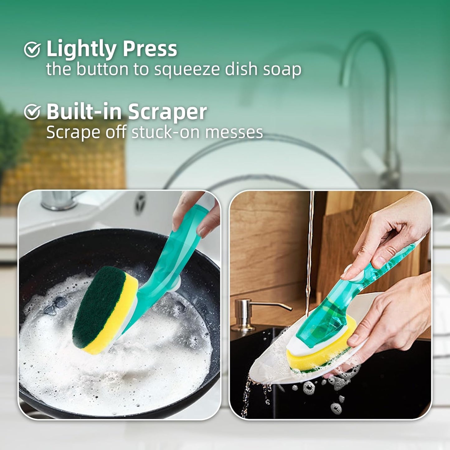 Non-Scratch Dish Wand Sponge Refill, Zero-Scratch Replacement Heads Fits Soap Dispensing Handle, Scratch-Free Dishwand Refills, Non-Scratching Scrubber Pads for Dish Wand, Safe for Nonstick Cookware