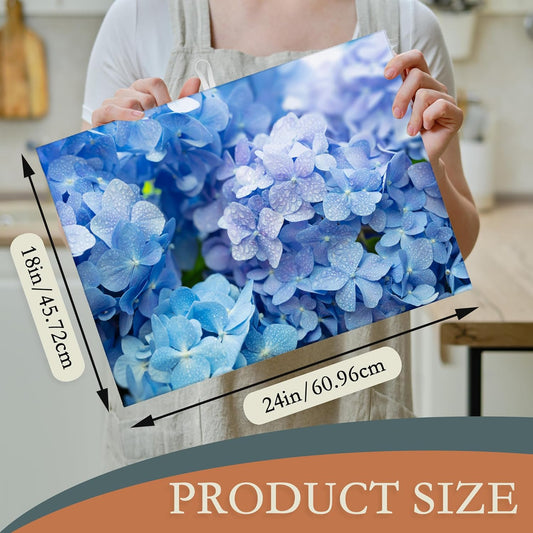 Blue Hydrangea Flower Dish Drying Mats 18x24 Inch, Dish Pad Drying Rack Mat for Kitchen Counter Ultra Absorbent Microfiber Dishware Coffee Maker Bar Countertop Decor