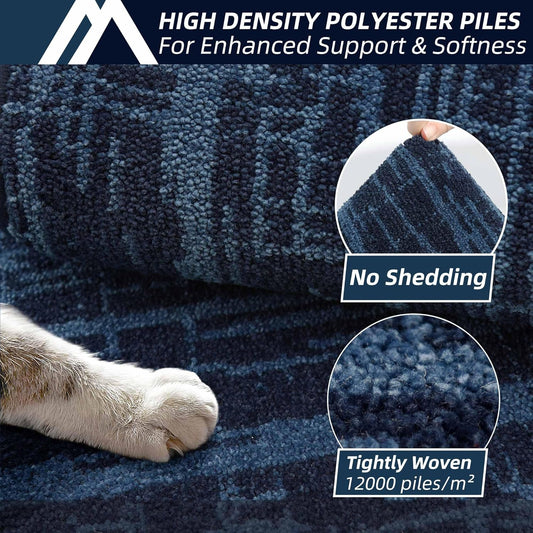 COSY HOMEER Kitchen Rugs Non Slip Washable 24"x36"+24"x60" Absorbent Soft Kitchen Mats for Floor Polyester Kitchen Runner Rug Sets of 2 Kitchen Floor Mats for Sink Mat,Hallway,Laundry,Navy Blue