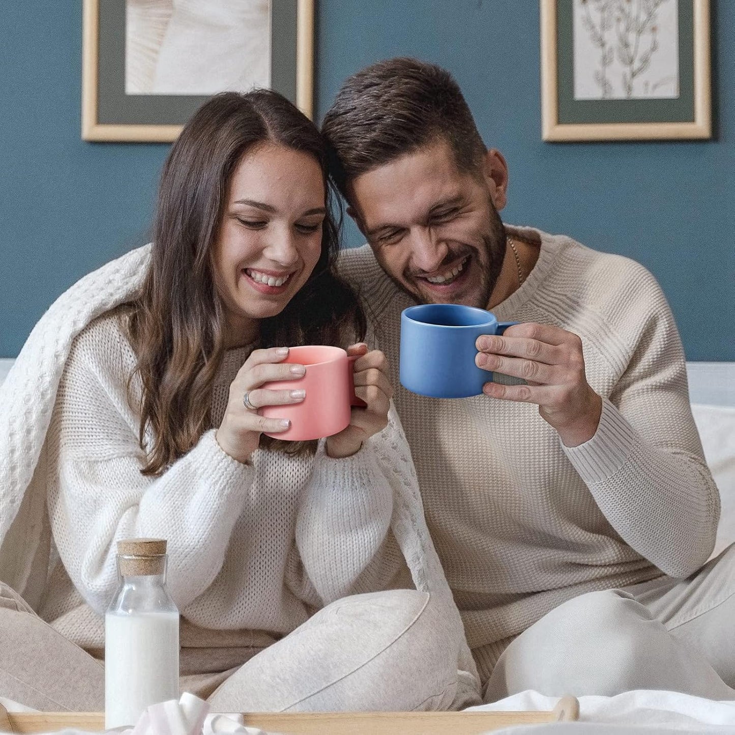 VOBAGA Coffee Mug 11 oz Tea Cup with Flat-Bottom Warming Coffee Milk for Office and Home(Pink