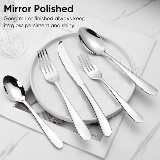 Herogo Heavy Duty Stainless Steel Silverware Set, 40-Piece Heavy Weight Modern Flatware Cutlery Set for 8, Fancy Tableware Eating Utensils for Home Wedding, Dishwasher Safe, Mirror Finished