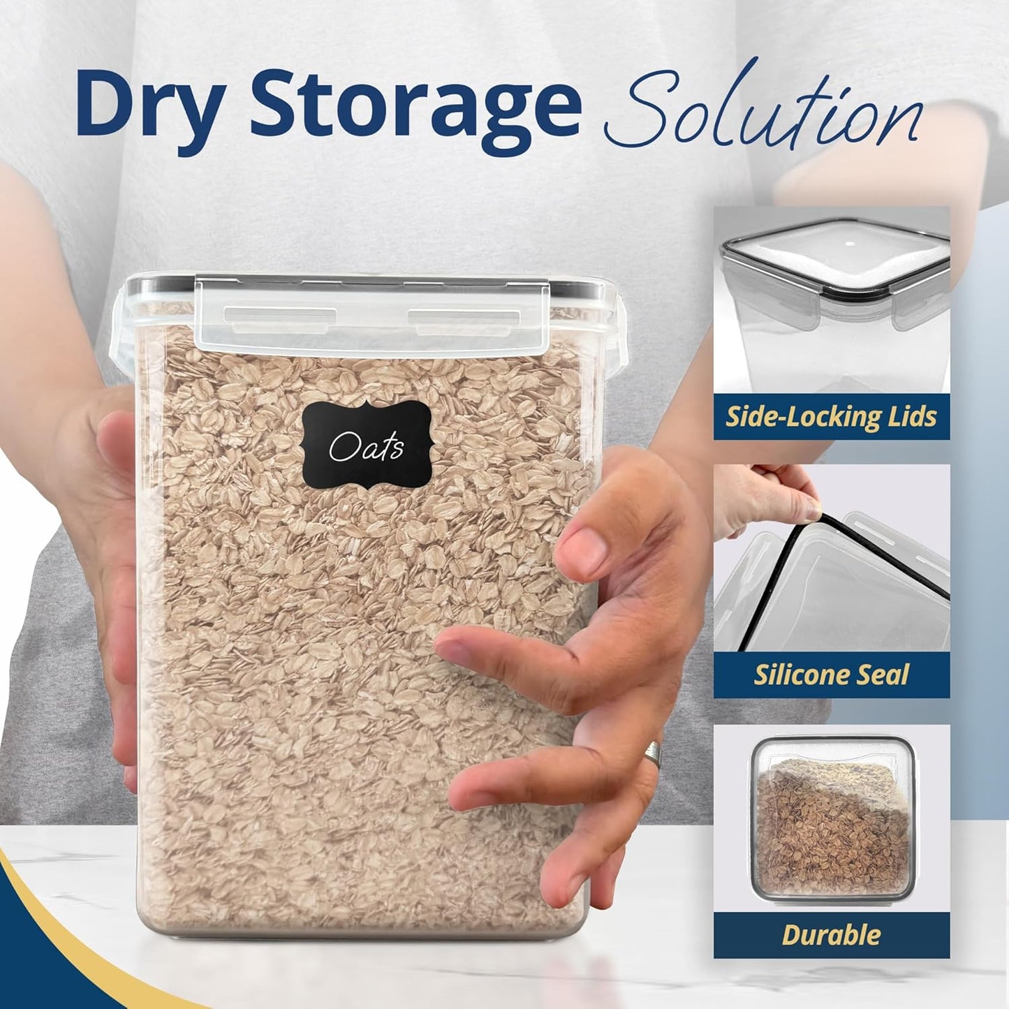 Reli. 5.2L Airtight Food Storage Containers with Lids (4 Sets) | Kitchen Organizers and Storage Pantry Organizers | BPA Free Plastic Container Set w/ 4 Measuring Cups, Dough Scraper, 6 Labels, Pen