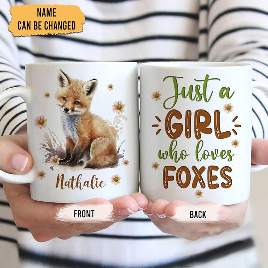 Hyturtle Personalized Gifts Fox Lover - Just A Girl Who Loves Foxes Custom Name Ceramic Coffee Mug Cup 11oz - Idea Cute Animal Lover Gifts For Women, Girl Daughter On Birthday, Christmas