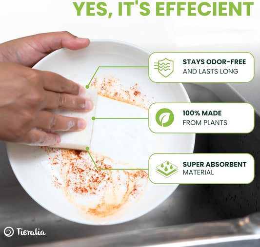 Tieralia Natural Dish Sponge Set – 6-Pack Eco-Friendly & Compostable Scrubbers | Cellulose & Sisal | Non-Toxic, Odor-Free, Reusable Kitchen Sponges for Dishes, Sink, Pots & Pans