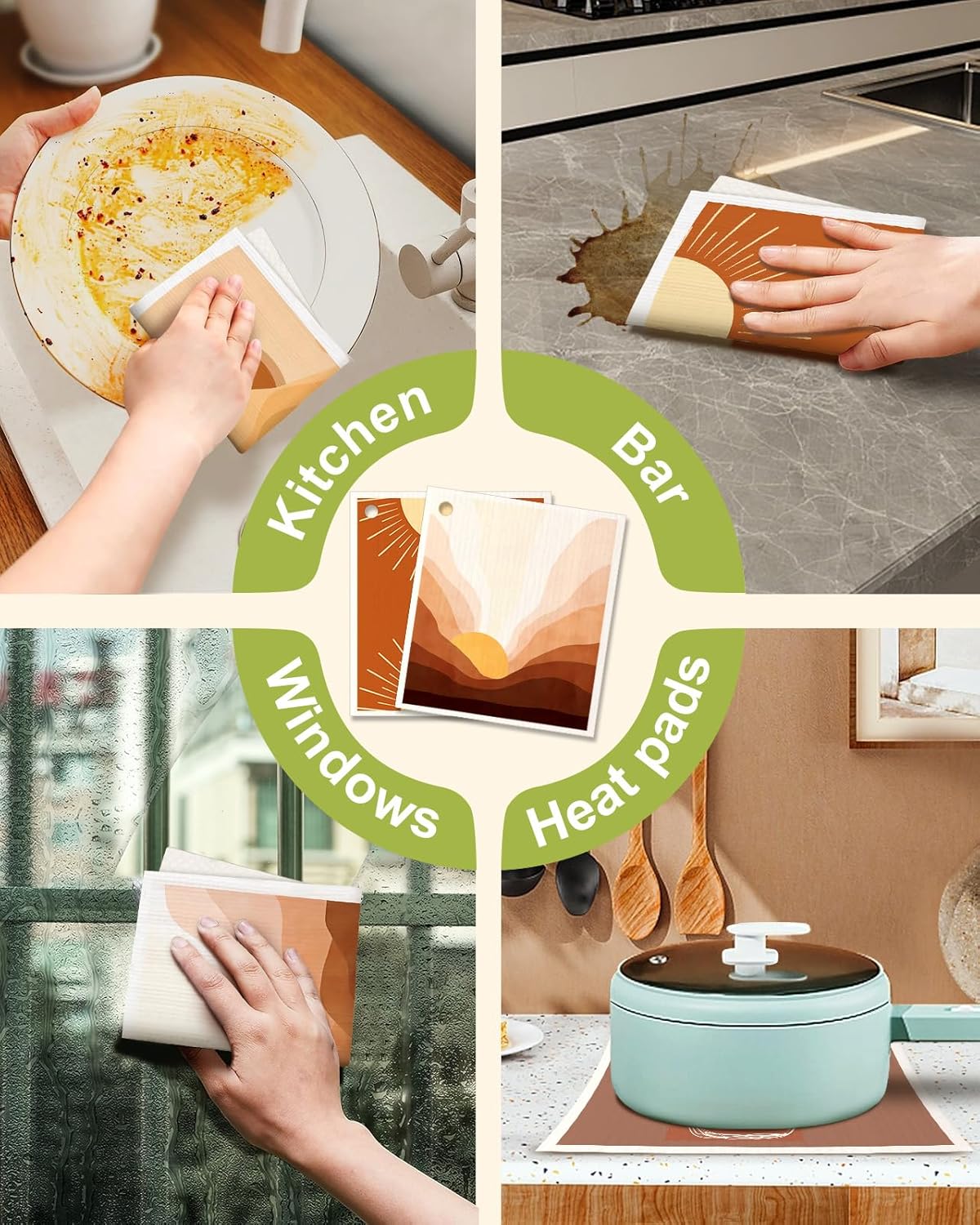 6 Pack Swedish Dishcloths for Kitchen - Reusable Dish Cloths for Washing Dishes Absorbent Cute Funny Kitchen Towels Cleaning Sponge, Sunrise