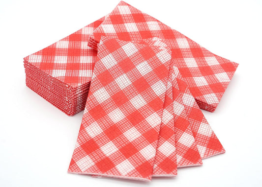 AMERICAN HOMESTEAD Paper Napkins - Red Gingham Disposable Linen-Like Dinner Napkins - Restaurant-Quality Table Serviettes for Weddings, Parties, and Events - 15.75" x 15.75" - 50 Count