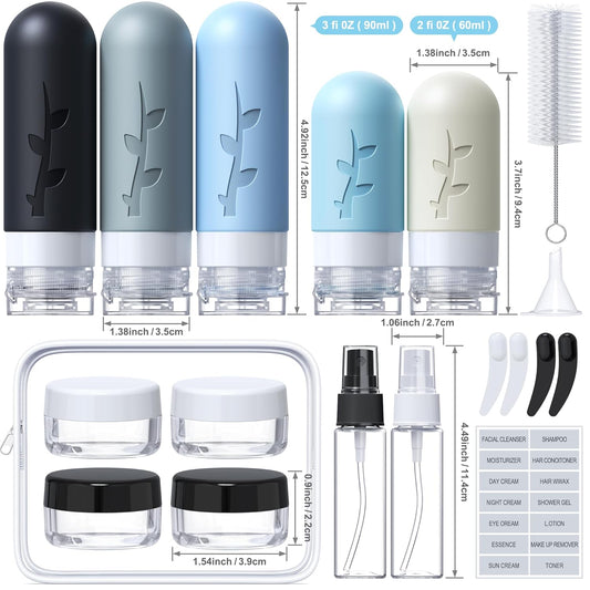19 pack Travel Bottles for Toiletries, TSA Approved Silicone trave Size Containers for toiletries Set, Refillable & Leakproof Travel Size Bottles