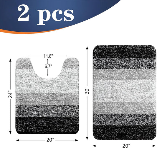 OLANLY Bathroom Rug Set 2 Piece, Soft Absorbent Microfiber Bath Mats and U-Shaped Contour Toilet Rug, Non-Slip, Machine Wash Dry, Plush Shaggy Bath Mats for Bathroom (30"x20"+24"x20", Black)