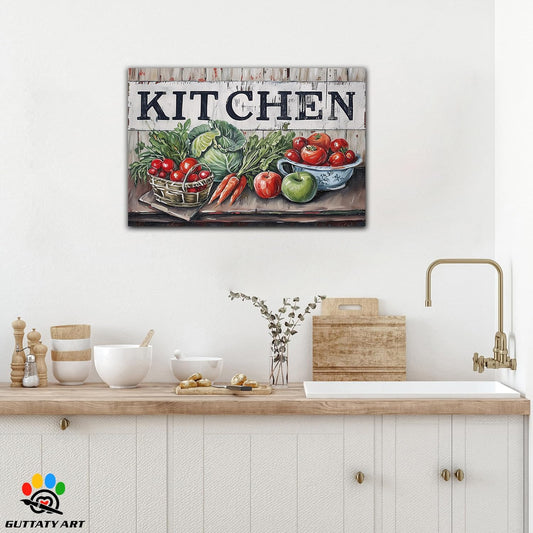 GUTTATY Kitchen Pictures Wall Decor, Farmhouse Wall Art Decor Colorful Fruit And Vegetable Painting for Dinning Room Restaurant Decor, Mother's Day Gift for Grandma Mom Hanging Artwork 18×24 Inch
