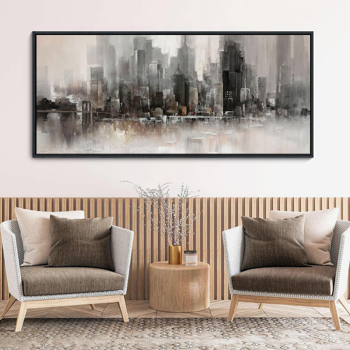 YDYSUNE Living Room Wall Decor Framed Wall Art Large Cityscape New York Wall Decor Canvas Print Brooklyn Bridge Themed Painting Modern Canvas Wall Art for Bedroom 70x31INCH