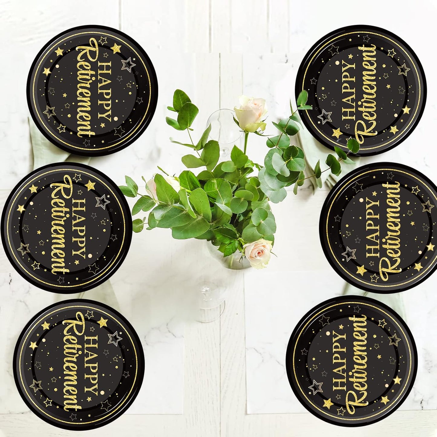 48 Pcs Retirement Paper Plates Happy Retirement Party Supplies Disposable Dessert Plates Decorations Black and Gold Plates Tableware for Men Women