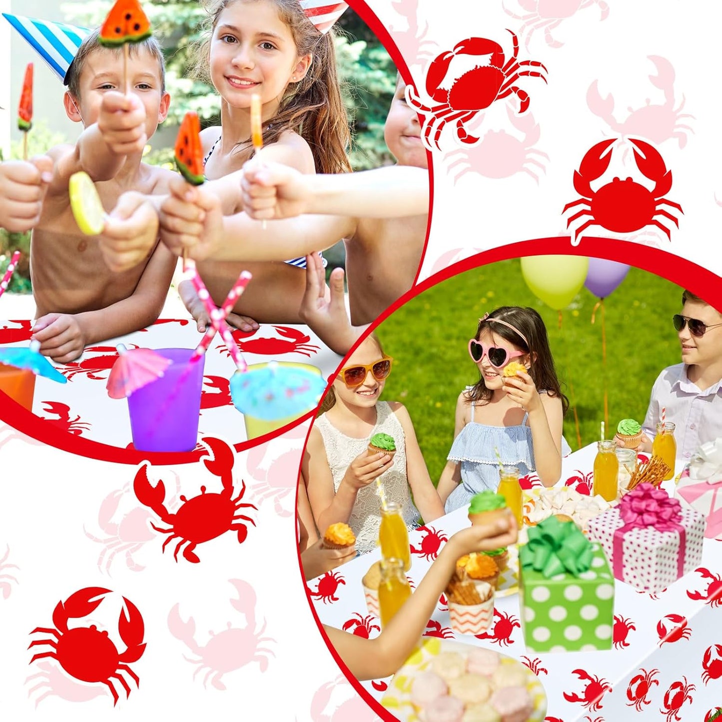Juexica 4 Pcs 54 x 108 Inch Crab Boil Party Table Cloth Summer Seafood Party Supplies Plastic Crab Tablecover Decorations Rectangular for Sea Animals Dining Kitchen Centerpiece