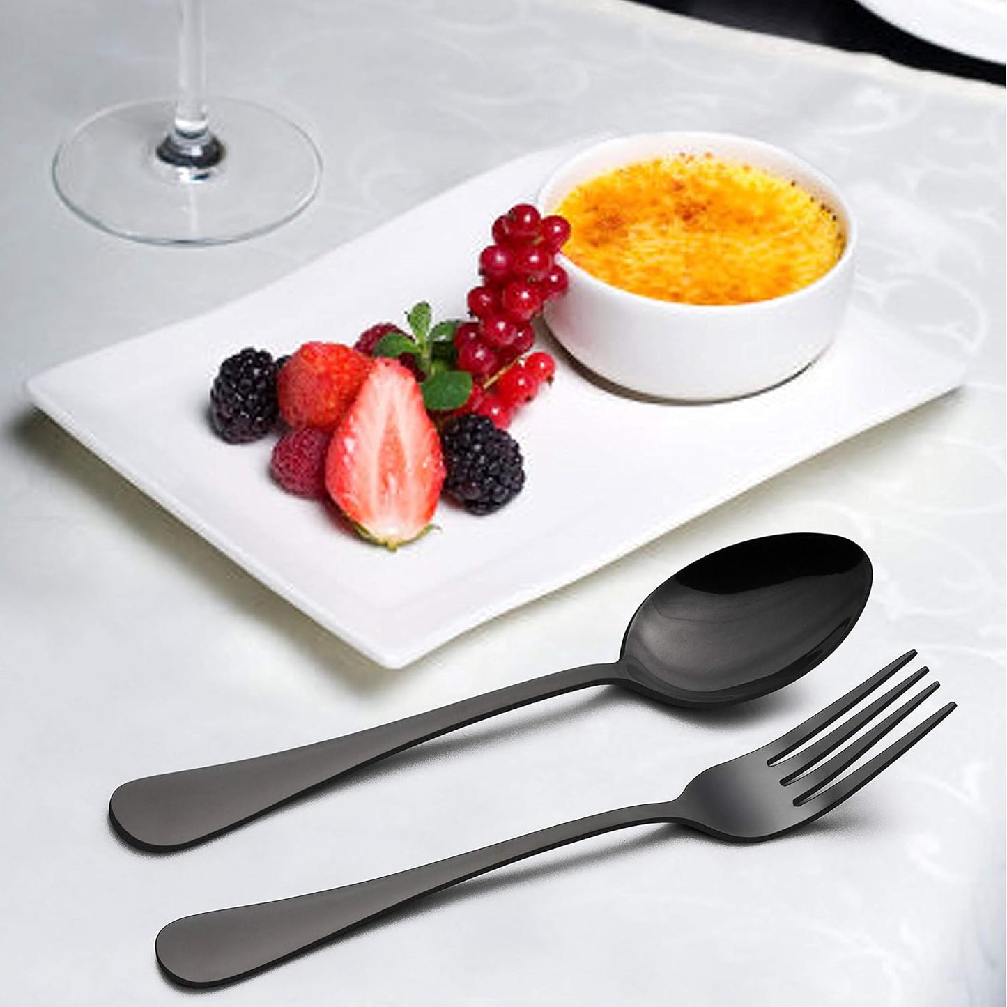 LIANYU 36-Piece Black Silverware Set with Steak Knives, Stainless Steel Flatware Cutlery Set for 6, Modern Eating Utensils Tableware, Mirror Finish, Dishwasher Safe