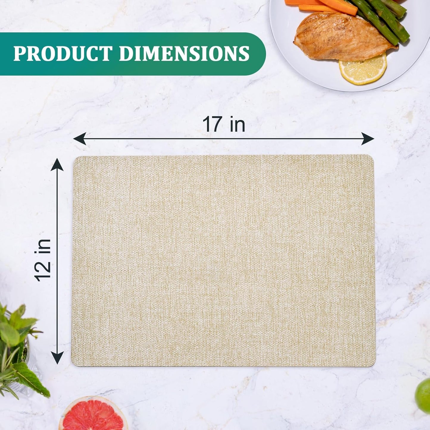 FOCUSLINE Faux Leather Placemats Set of 6, Beige Table Place Mats, Waterproof and Non-Slip Dining Table Mats for Indoor & Outdoor Use