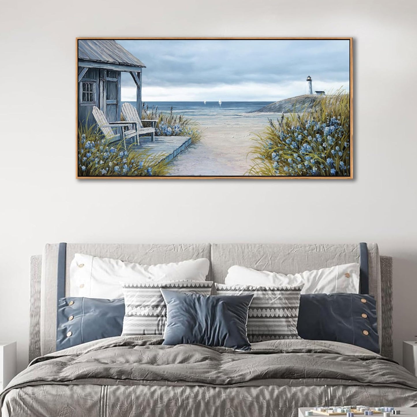 Coastal Wall Art for Living Room - Framed Vintage Wall Decor for Bedroom - Beach Canvas Artwork - Large Ocean Wall Art Beach Pictures - Ideal for Bedroom Decor Above Bed 20×40IN