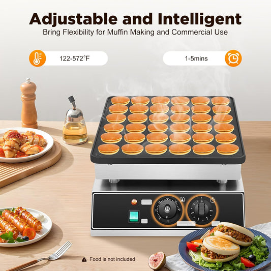 36 Holes Nonstick Electric Mini Dutch Pancakes Maker, Electric Muffin Maker Stainless Steel, 110v Commercial Electric Nonstick Waffle Maker Machine