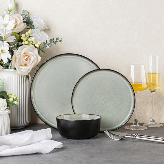 AmorArc Stoneware Dinnerware Sets,Round Reactive Glaze Plates and Bowls Set,Highly Chip and Crack Resistant | Dishwasher & Microwave Safe Dishes Set,Service for 4 (12pc)