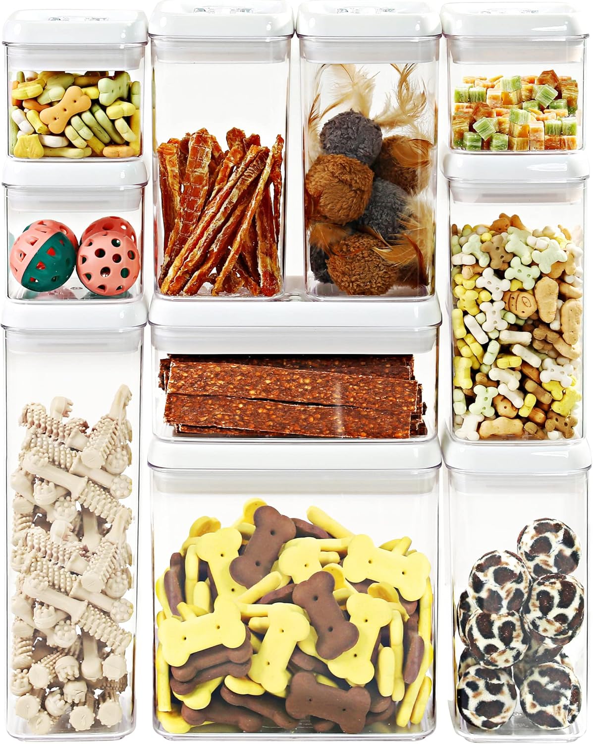 Felli Flip Tite Storage Container with Lid 4" RECTANGULAR Air Tight Ring Flip Top, Stackable Acrylic Canister for Kitchen Counter Pantry, Cereal Granola Pasta Spice, Christmas Gift (4pk, Variety)