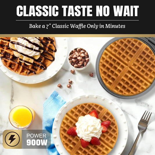 7 Inches Classic Waffle Maker Machine, Round Waffle Iron, Electric Waffle Maker with Non-stick Cooking Plates, Silver