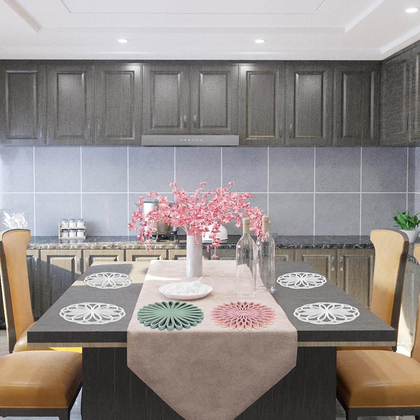 Smithcraft Silicone Trivets for Hot Dishes, Trivet Mat Hot Pads for Kitchen Decor, Trivets Hot Pots and Pans, Heat Resistant Mats Countertop, Round Trivets Table & Quartz Countertops Set 3 Merlot Red