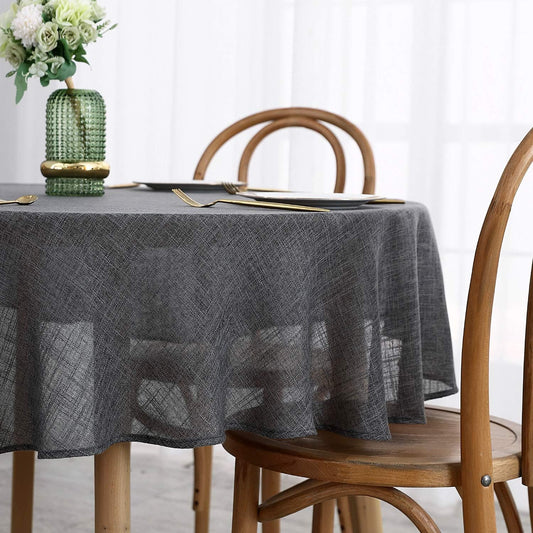 maxmill Flaxy Faux Linen Tablecloth with 2-Tone Slubby Texture Wrinkle Resistant Anti-Shrink Soft Table Cloth for Kitchen Dining Restaurant Tabletop for Event Holiday Dinner Round 70 Inch Charcoal