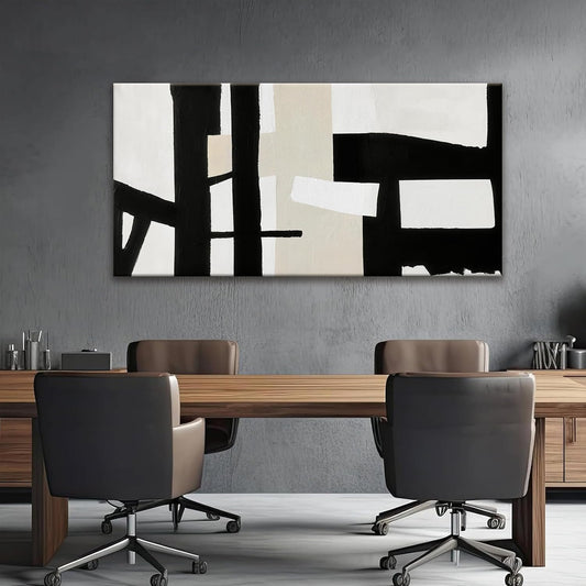 QSQ Canvas Art Wall Decor Black White Abstract Wall Art For Living Room Modern Canvas Prints Pictures Black And Grey White Wall Art For Bedroom Hotel Home Wall Decor 24 x 48 Inch
