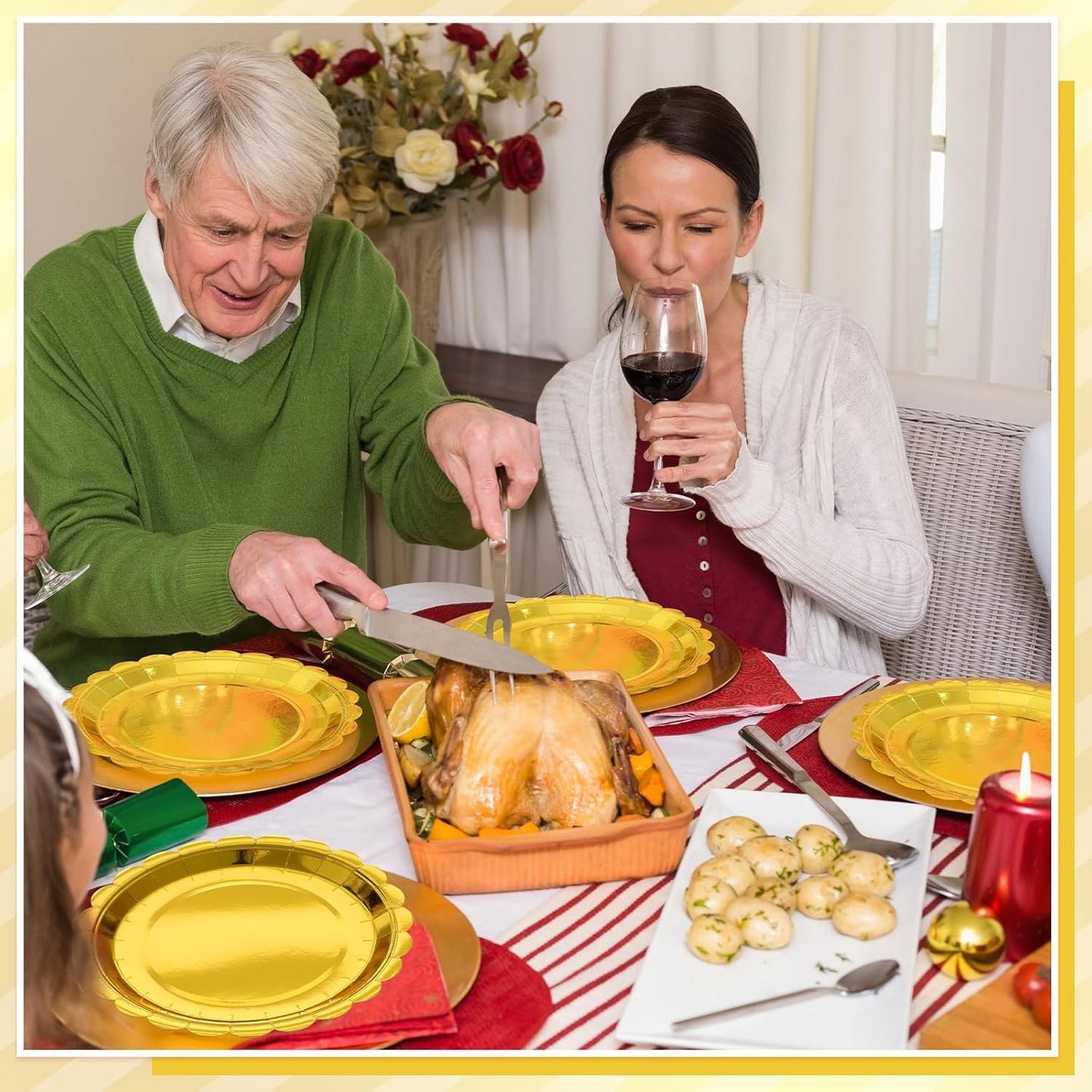 30 Pcs Gold Plates Disposable 9 Inch Scalloped Gold Paper Plates Dessert Cake Plate Cute Party Plate for Wedding, Birthday, Holiday