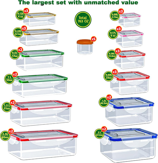 70 Pcs Large Food Storage Containers with Lids Airtight-2500ML to Small Box,Total 22812 ML Stackable Kitchen Bowls Set(35 Containers,35 Lids)-BPA Free Leak proof Plastic Boxes-Microwave safe