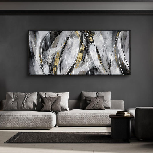 KLAKLA Abstract Frame Wall Art - Black and White Picture for Living Room Black and Gold Framed Artwork Canvas Art Work for Office Home Decor Bedroom Wall Decoration - 70x31 Inches