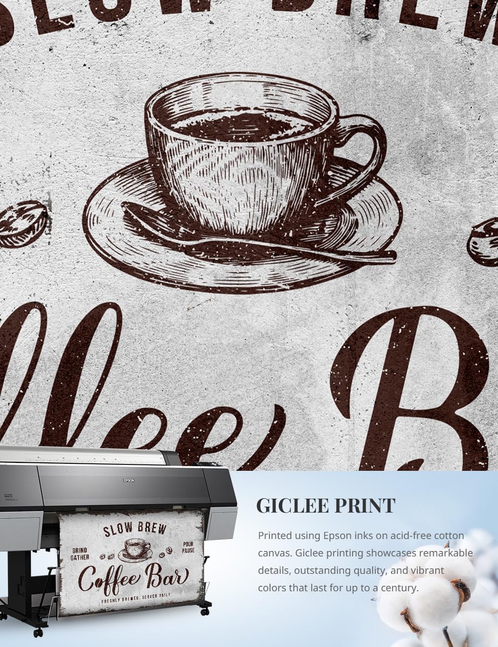 IPIC - Rustic Coffee Bar Sign Slow Brew, Large Canvas Wall Art Print for Home or Cafe, Rustic Style Wall Decor for Home Kitchen or Business, Made in USA