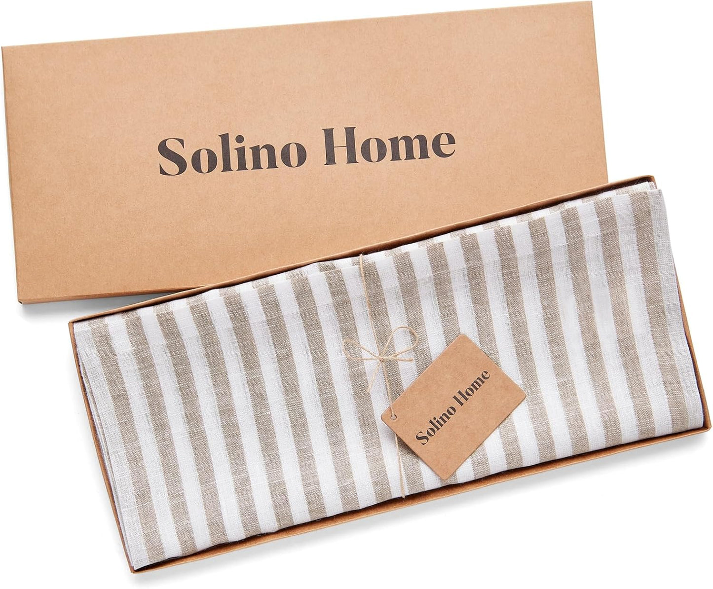 Solino Home Linen Table Runner 36 Inches - Amalfi Stripe 100% Pure Linen Natural and White Table Runner 14 x 36 Inch Ideal for Dresser and Coffee Tables - Fall, Halloween, Thanksgiving, Christmas