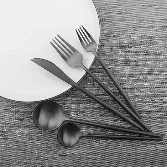 JASHII Luxury Black Flatware, Silverware Sets, 6-pieces Elegant Cute 18/10 Stainless Steel Silverware Set for Eating Home Kitchen Hotel Restaurant, Service Sets for 1 People, Dishwasher Safe