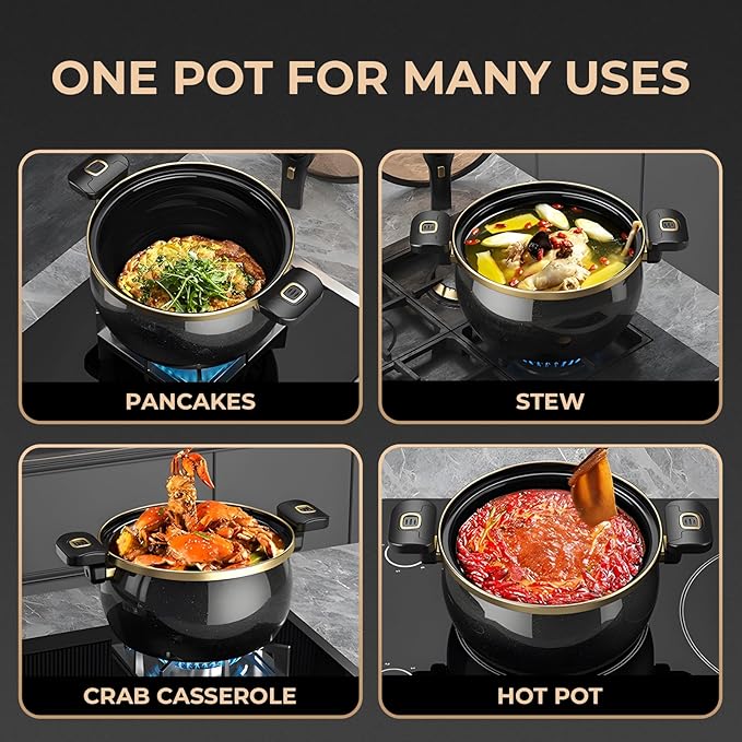 Nonstick Ceramic Coated Sauce Pan with Lid Blue Crock Pot with Twist & Lock Handles, Micro Pressure Cooker Versatile Stockpot with Lid, Bottom Big Soup Canning Pots,Simmer Pots (BLUE, 7.5Quarts)