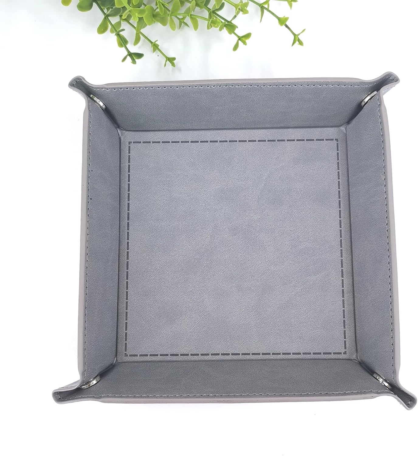 siduater Valet Tray Desktop Storage Organizer - Vegan Leather Catchall Tray Bedside Vanity Tray Nightstand Caddy Holder for Remote Controller, Watch, Keys, Phone, Wallet, Coin, Jewelry - Gray