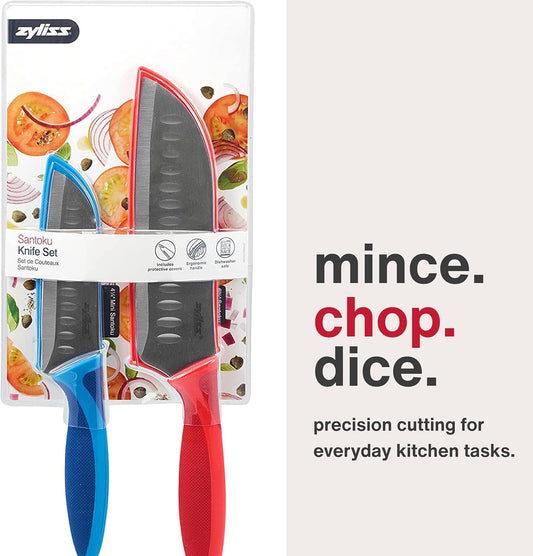 ZYLISS 2 Piece Santoku Knife Set with Sheath Covers, Stainless Steel