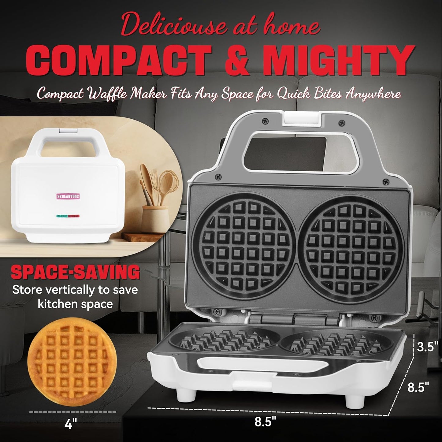 4 Inch Double Mini Waffle Maker Machine, Chaffle Maker, Waflera Electrica, Small Waffle Iron for Waffles, Keto Chaffles, Hash Browns, Cookies, Non-stick Plates
