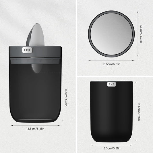 EKO Fandy 0.58 Gal/2.2L Mini Trash Can with Lid, Swing-Top Desktop Trash Can for Bathroom, Countertop, Vanity, Desk or Office, Small Garbage Bin (Black)