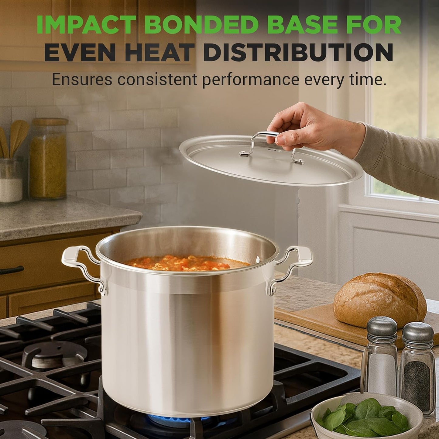 NutriChef 16-Quart Stainless Steel Stockpot - 18/8 Food Grade Heavy Duty Large Stock Pot for Stew, Simmering, Soup, Includes Lid, Dishwasher Safe, Works w/Induction, Ceramic & Halogen Cooktops