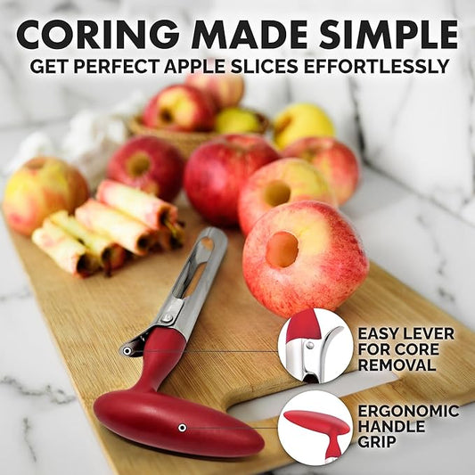 Zulay Kitchen Premium Apple Corer Tool - Ultra Sharp, Stainless Steel, Serrated Blades for Easy Coring - Easy to Use & Clean, Durable Apple Corer Remover for Baking Apples & More - 2 Pack Black & Red
