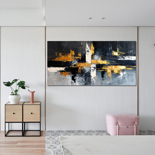 Abstract Canvas Wall Art Decor Large Wall Art for Living Room Black and White Wall Art Prints Gold Artwork for Walls Modern Abstract Art Abstract Canvas Art Wall Decor Bedroom Office Decor 24" X 48"