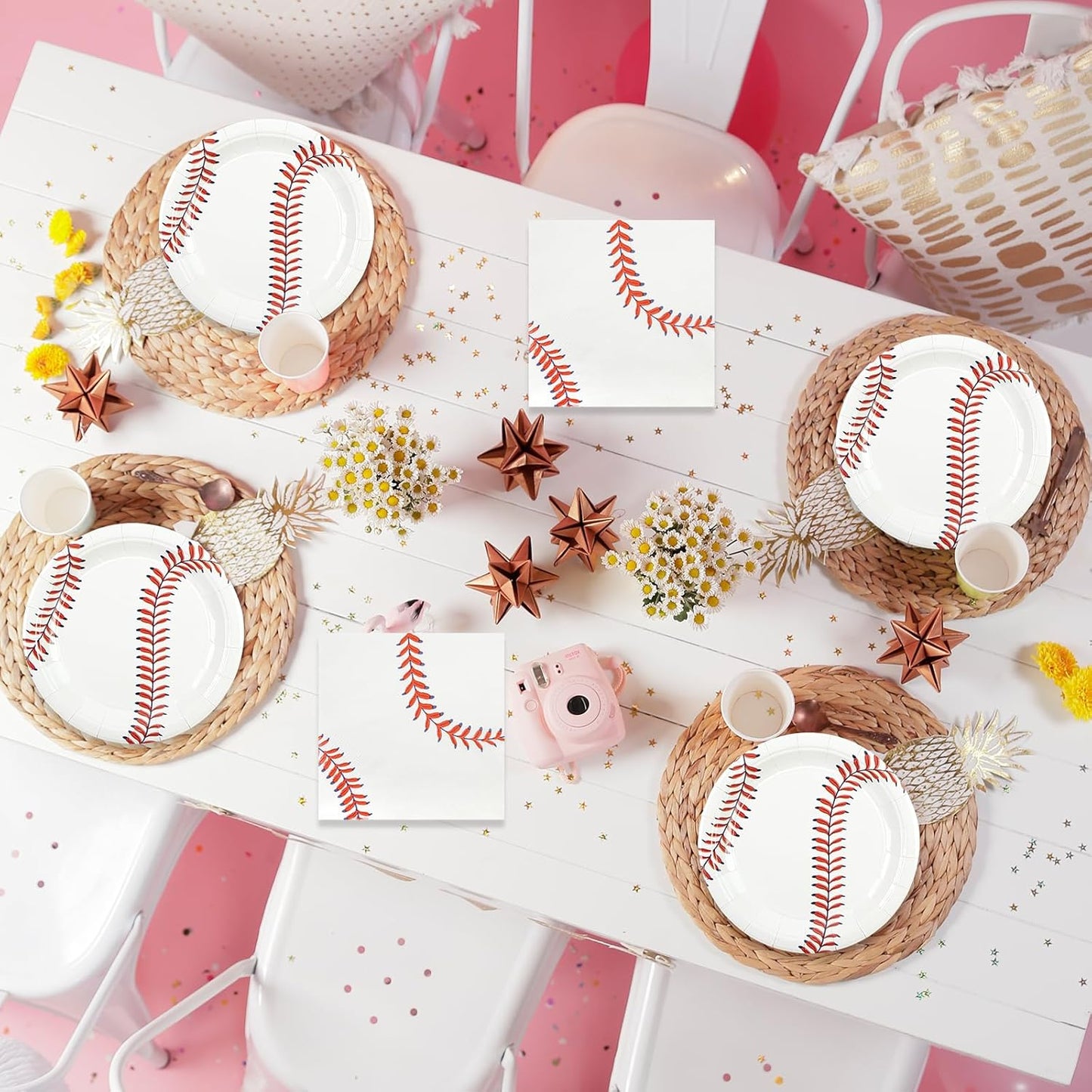 50 Pcs Baseball Plates and Napkins Party Supplies, Baseball Themed Birthday Party Decorations 7Inch Dessert Plates Disposable Paper Dinnerware Tableware Set Party's Favors