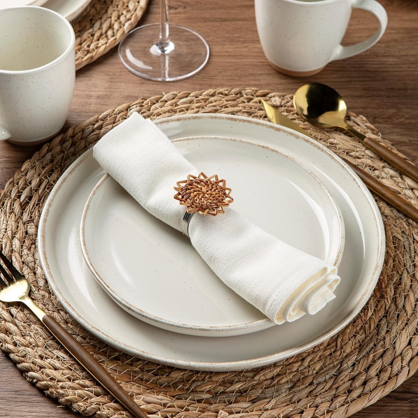 AmorArc 24 Pieces Ceramic Dinnerware Sets for 8, Handpainted Stoneware Plates and Bowls Set with Rustic Terracotta Underside, Scratch Resistant Dishes Set, Dishwasher & Microwave Safe