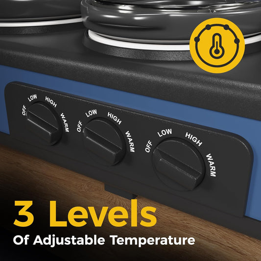 SUNVIVI Triple Slow Cooker, Buffet Food Warmer with 3 x 1.5 QT Removable Ceramic Pots, Buffet Servers and Warmers with Glass Lids and 3 Spoons, Stainless Steel, Blue
