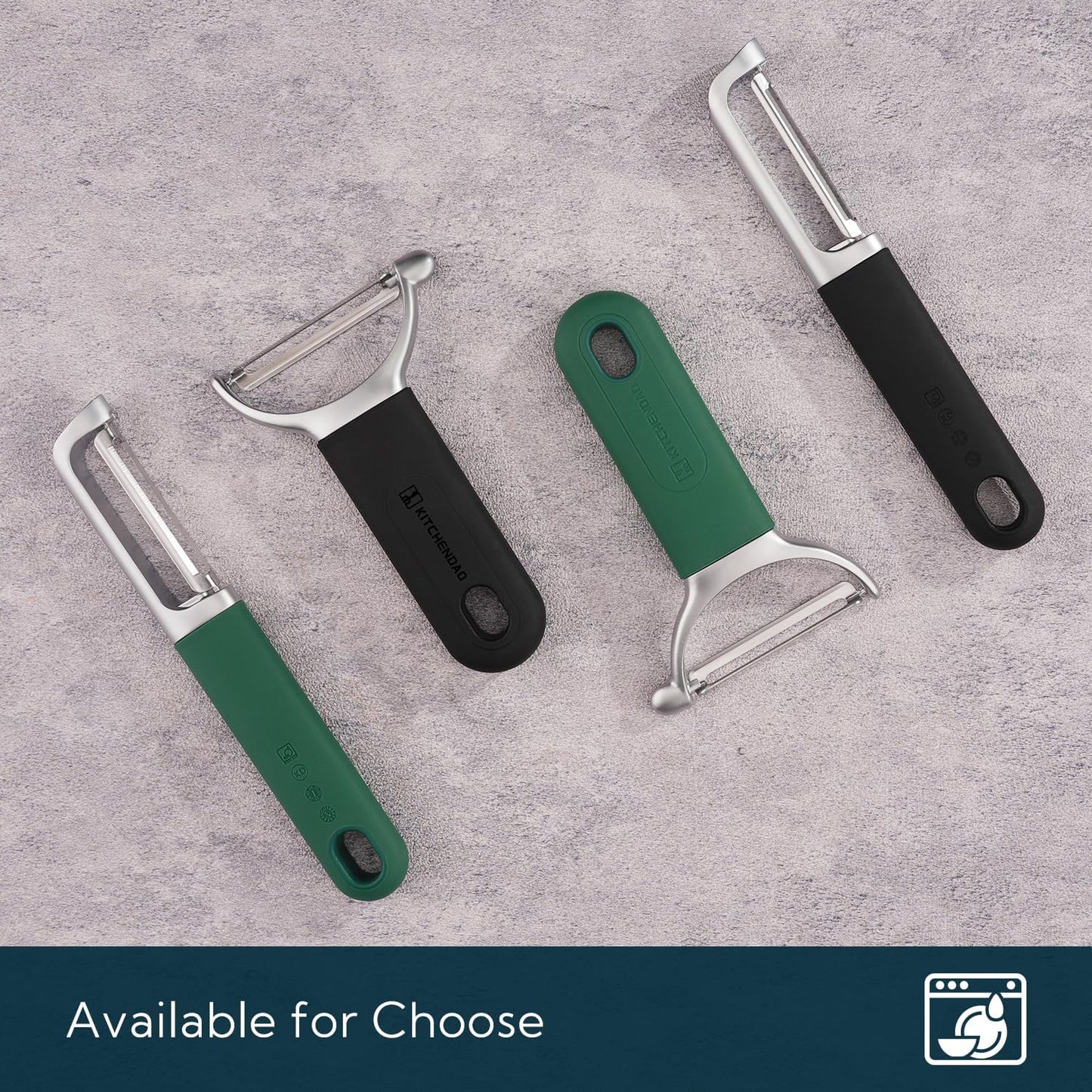 KITCHENDAO Swivel Vegetable Potato Peeler for Kitchen, Japanese Stainless Steel Sharp Blade, Heavy Duty Die-cast Construction, Built-in Eye Remover, Soft-touch Handle, Dishwasher Safe, Green