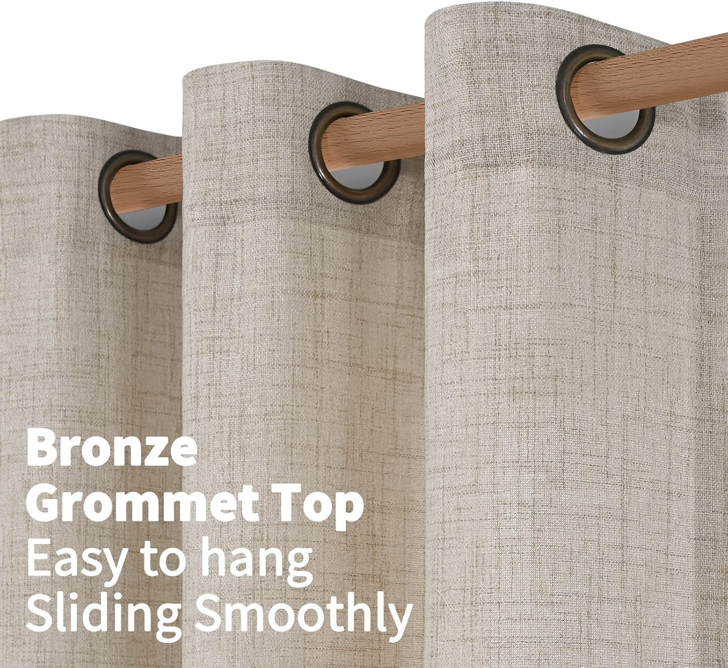 YoungsTex Natural Linen Curtains 84 Inches Long for Bedroom, Bronze Grommet Semi Sheer Window Treatments Rustic Light Filtering Drapes for Living Room Dining, 2 Panels, 42 X 84 Inch