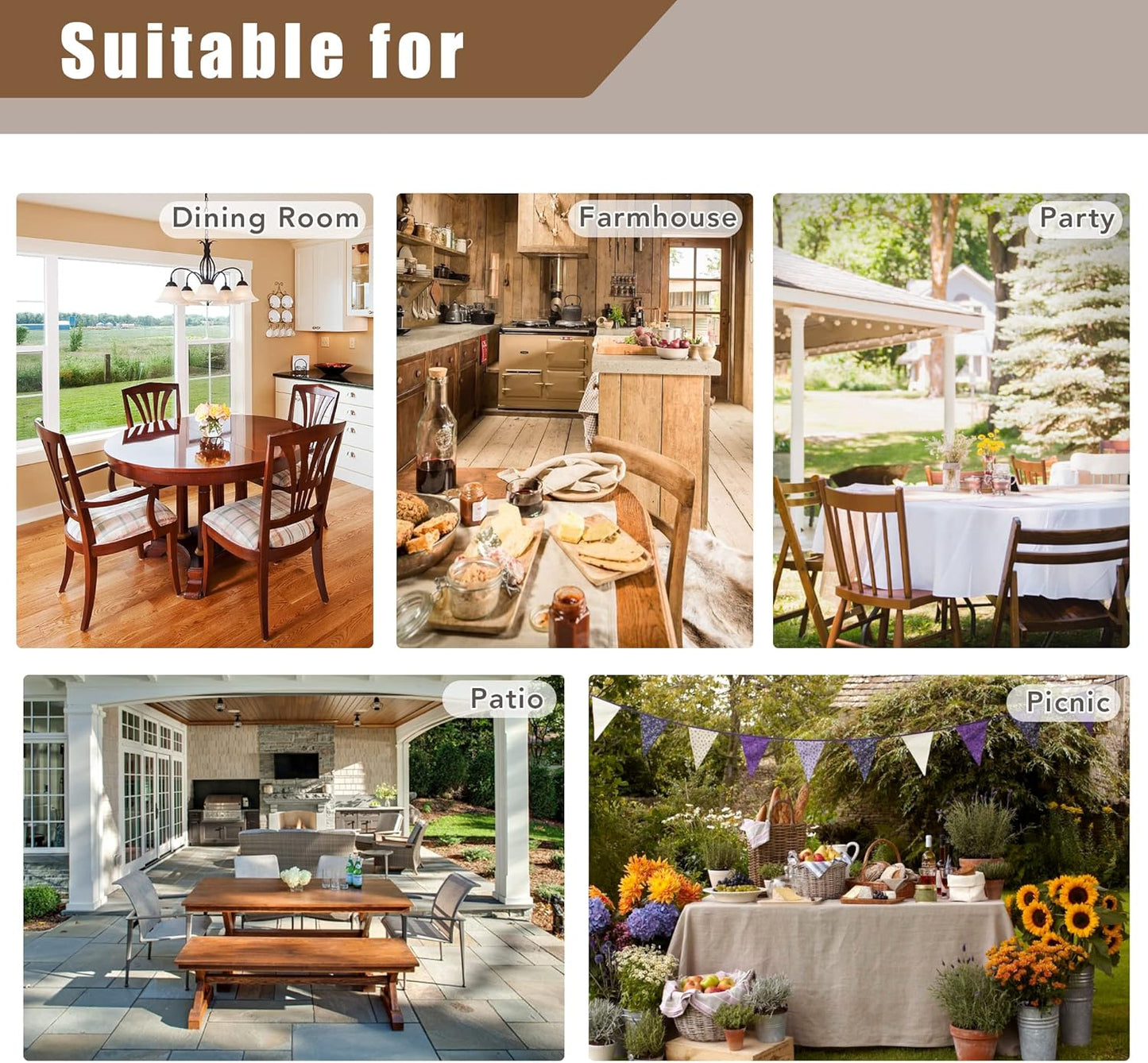 Fitable Square Faux Linen Tablecloths 2 Pack, Faux Burlap Fabric Table Covers for 4 Ft Card/Coffee Table, Holiday Kitchen Dining, Party, Farmhouse (Khaki, 54 x 54 Inch)