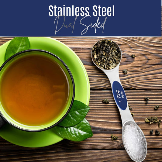 Magnetic Measuring Spoons Set of 9 Stainless Steel Dual-Sided Stackable Measuring Spoon Nesting Teaspoons Measuring Dry and Liquid Ingredients, Fits in Spice Jars Set of 9 (Sapphire)