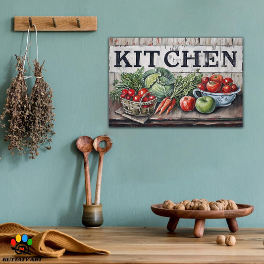 GUTTATY Kitchen Pictures Wall Art, Farmhouse Colorful Fruit And Vegetable Painting for Dinning Room Restaurant, Mother's Day Gift for Grandma Mom Hanging Artwork 1218 Inch